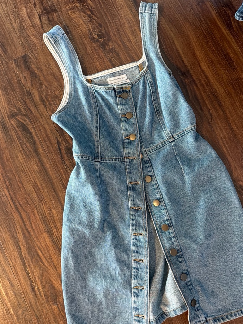 Urban Outfitters Light Blue Denim Button-Front Overalls Dress